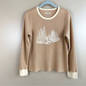 American Eagle Mustard Yellow Winter Skiing Graphic Waffle Knit Large Thermal